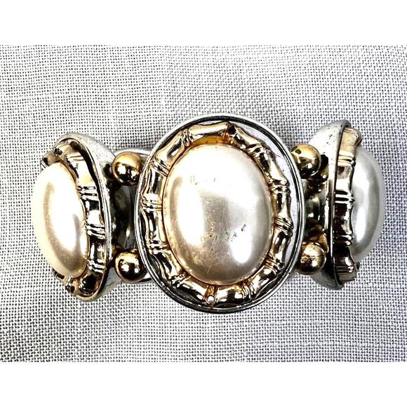 Unbranded Jewelry - Wide Costume Jewelry Bracelet Gold White Stretch Mob Wife Glam Party Fashion